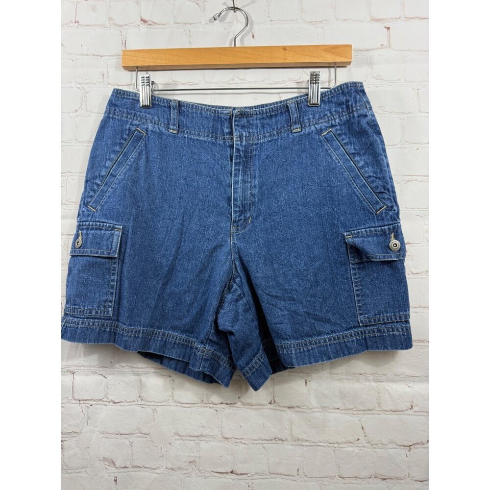 Liz Claiborne Shorts Womens Size 10 Blue Denim Casual Cargo Pockets Walking
